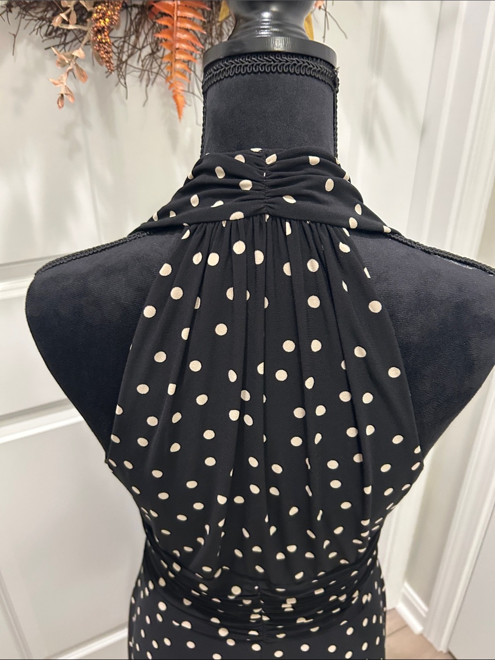 Black With Cream Polka Dot Halter Midi Dress Size 6 by Van Picone - Picture 9 of 12
